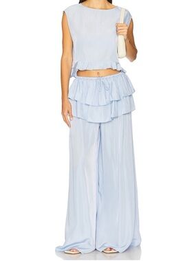 WeWoreWhat Light Blue Ruffle-Waist Wide-Leg pant SET